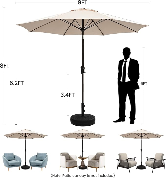 Ayge 9FT Large Outdoor Patio Umbrella Market Table Umbrella-UV Resistant, Easy Push Button Tilt and Crank, 8 Sturdy Fiberglass Ribs Heavy-Duty Pool Umbrella for Deck, Backyard,Garden,Black