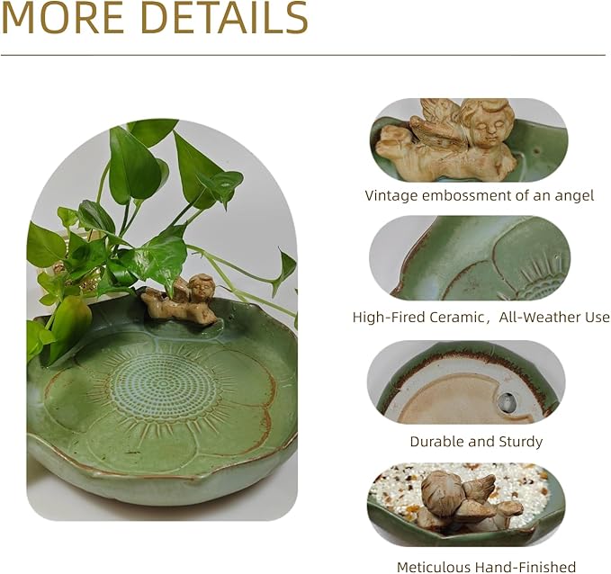 Ceramic Ground Bird Bath Bowl for Outside, BirdBath Bowl Only, Ground Bird Feeders and birdbath for Outdoors, Tabletop，Balcony and Garden
