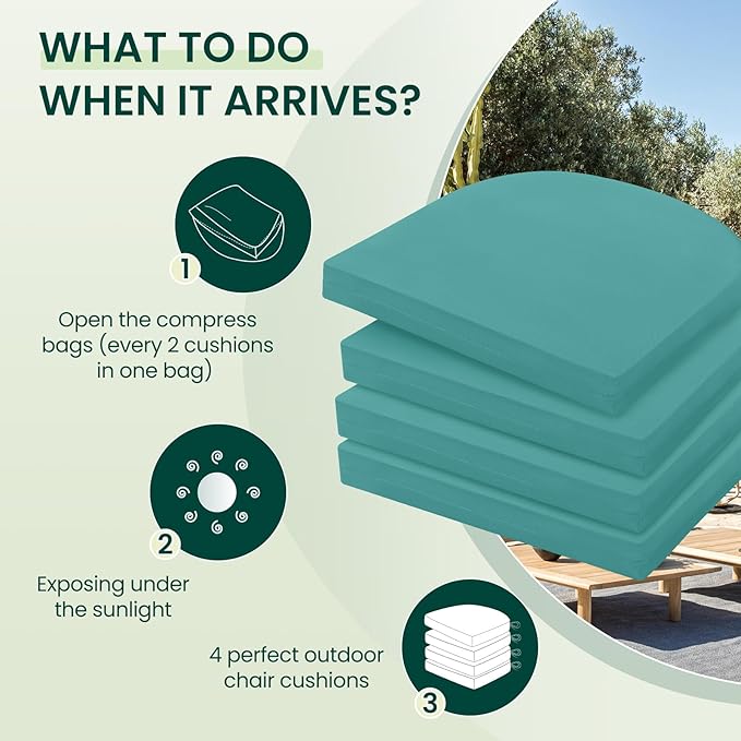HARBOREST Outdoor Chair Cushions Set of 4, Water Resistant Patio Chair Cushions with Ties, Outdoor Seat Cushions for Patio Furniture, 17"x16"x2", Teal