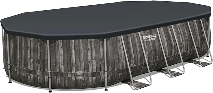 Bestway Power Steel 20' x 12' x 48" Oval Metal Frame Above Ground Outdoor Swimming Pool Set with 1500 GPH Filter Pump, Ladder, and Pool Cover