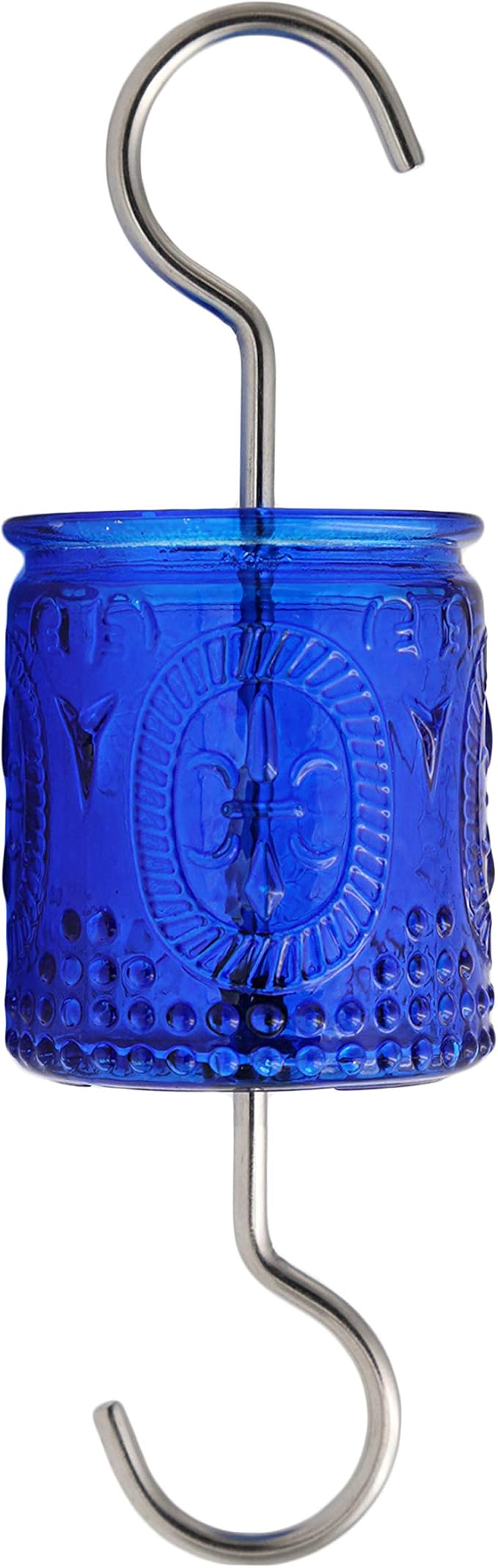 4OZ Vintage Glass Ant Moat for Hummingbird Feeder 4 OZ Large Capacity Stainless Steel Hooks (Blue)