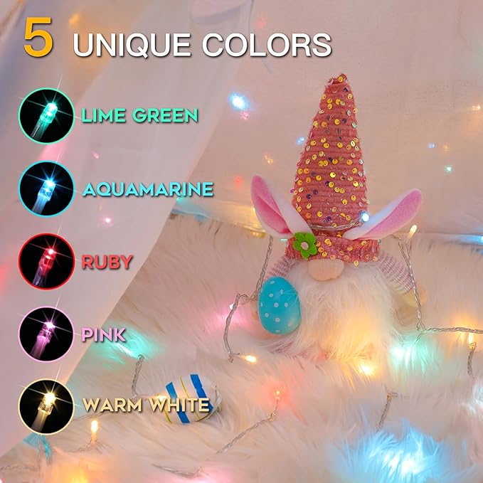 suddus Pastel Easter String Lights, 33ft 100 LED Multicolor Fairy Lights with Remote, Connectable Clear Wire Twinkle Lights for Spring Decor, Aesthetic Bedroom, Classroom, Dorm, Plug in