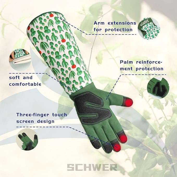 Schwer Gardening Gloves for Women, Rose Pruning Gloves with Forearm Protection, Touchscreen, Fingertip & Palm Strengthening, Breathable & Comfortable Long Garden Glove for Yard, Gardening Gifts, L