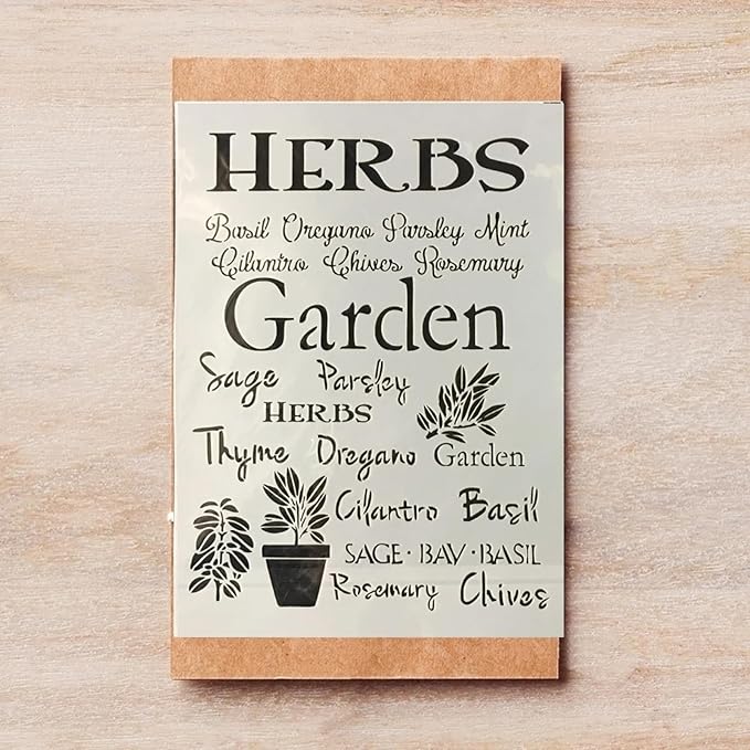 TIAMECH A4 Reusable Herbs Garden Stencil for Painting - Plants Pot Layering Template, DIY Wall Art, Wood Furniture, Scrapbook & Crafts (8.3x11.7inch)