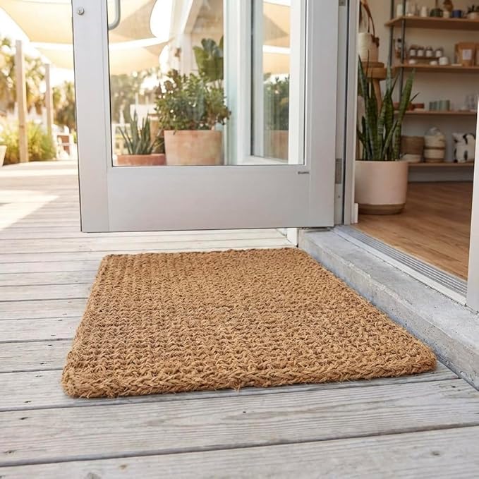 Kempf Dragon Weave Coco Coir Doormat, 22" x 36", Hand-Twisted Interwoven Fibers, Breathable Woven Backed Scraper Mat for Indoor Outdoor Entryways