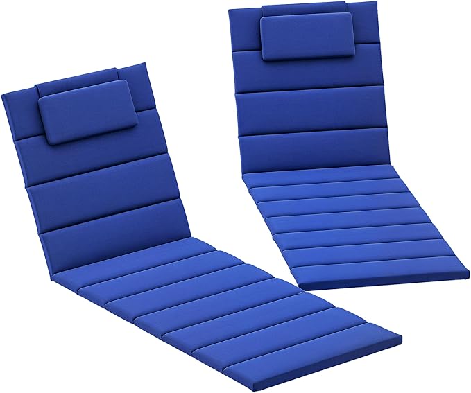 Outsunny Outdoor Lounge Chair Cushion Set of 2, 80" x 26" UPF50+ 230gsm Olefin and 25D High-Density Foam, Foldable Patio Chaise Lounge Cushion Set, Fade Resistant for Lawn Pool, Dark Blue