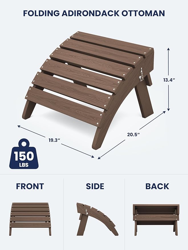 KINGYES Folding Adirondack Ottomans Set of 4 for Adirondack Chair, Brown