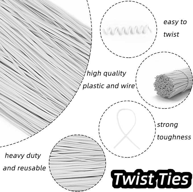White Plastic Twist Ties Bulk, 6 Inch Reusable Twist Ties Garden Ties for Plants, 500 Pcs Metallic Twist Ties for Bread Bags, Vines and Wrapping Cords, Christmas Decor