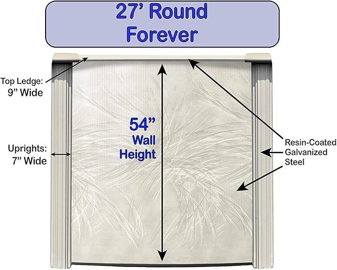 Lake Effect Pools 'Forever' 27 ft Round Above Ground Swimming Pool | 54 Inch Steel Side Walls | Kit Includes: 25 Gauge Overlap Liner & Widemouth Skimmer