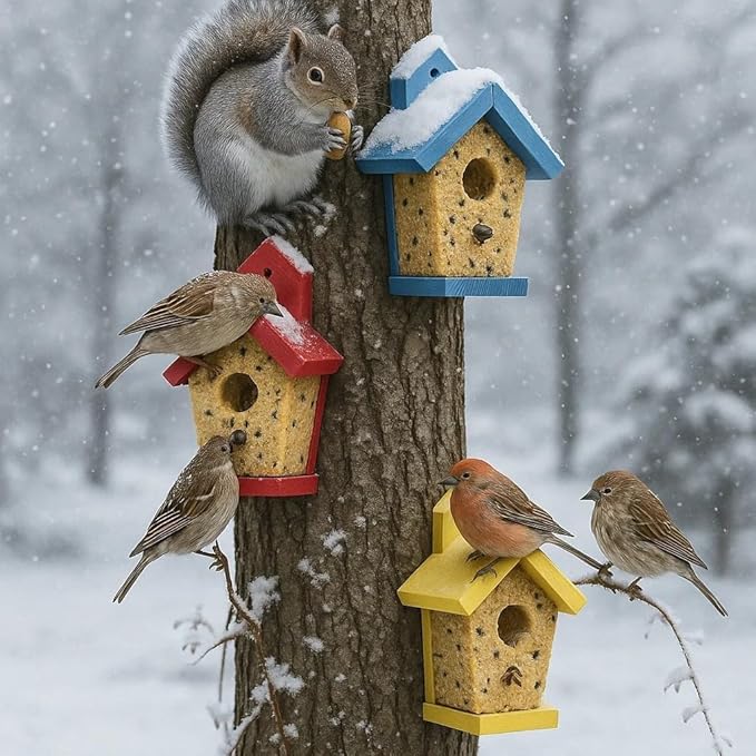 3pk Refillable Suet Cake Bird Houses Feeder, Seeded Birdhouse, Suet Birdfeeder, Bird Feeder with Suet Cake, Bird Feast Feeder for Outdoor, Wall Tree Moutable