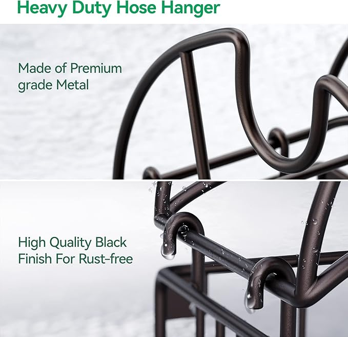 Hose Reel Garden Hose Holder,Water Hose Holder Wall Mount,Heavy Duty Metal Hose Hanger with Tool Storage Basket,Outdoor Hose Stands for Outside Garden Yard Garage