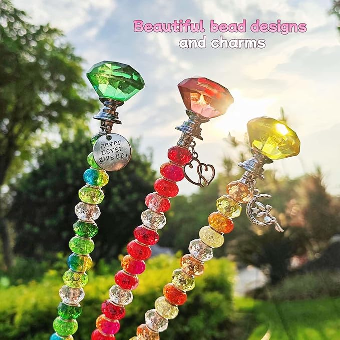 72Pcs Beaded Garden Stakes Kit - DIY Fairy Wand Garden Stake Beads Kit, Fairy Garden Accessories Outdoor for Different Festivals, Garden Stake Decorative Diamond-(Red+Green+Yellow)
