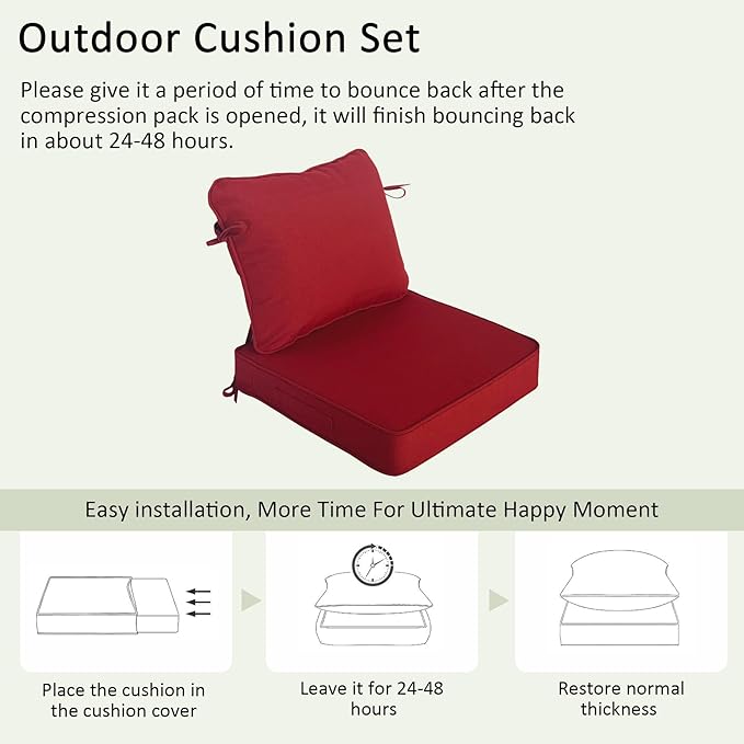 COZYVIDA 19"x19" Outdoor Universal Cushion Set of 1, Patio Cushions with Handles & Ties, Water-Proof Stain-Resistant UV-Resistant 1000+ Hrs,High Resilience Foam with YKK Zippers,Chili-TPU