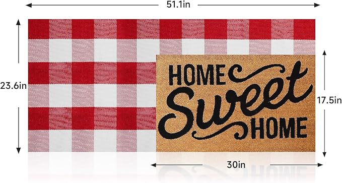 MUBIN Red White Plaid Plaid Rug 2x4 ft Outdoor Buffalo Checked Rug Halloween Christmas Decor Cotton Reversible Hand-Woven Indoor Washable Front Porch Rugs for Layered Front Door Mats