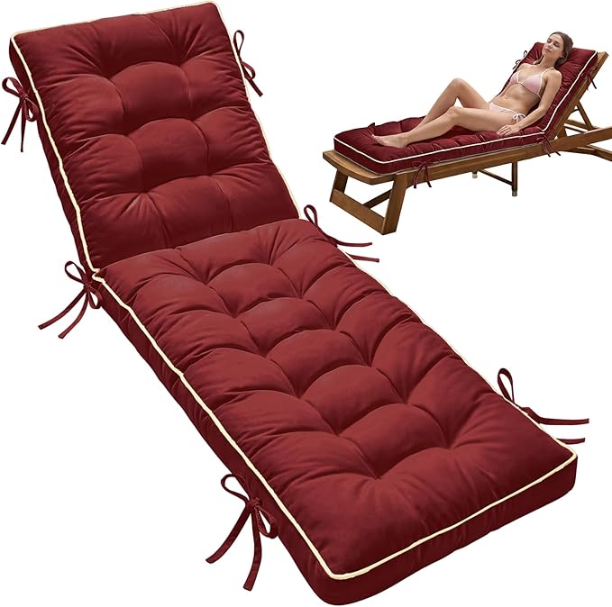 80x26 Inch Folding Chaise Lounge Cushion Quick Dry - Outdoor Sun Lounger Seat Pad with Shredded Foam for Patio Furniture, Deck Chairs, Poolside (RED, 80 INCH × 26 INCH)