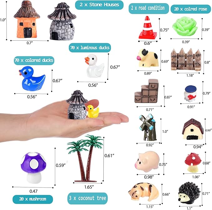 200 Pieces Fairy Garden Accessories, Mini Resin Ducks, Fairy Garden Kit, Miniature Figurines, Micro Landscape Ornaments Kit