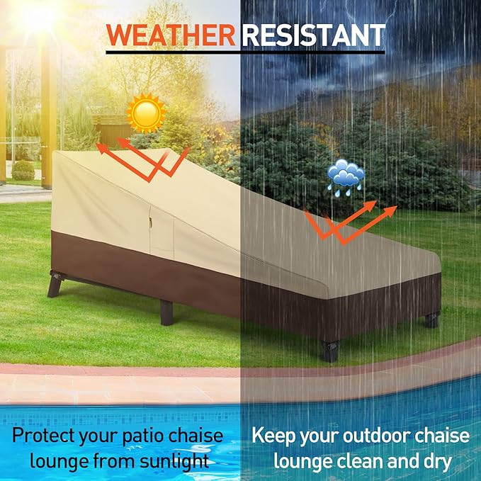 Arcedo Waterproof Patio Chaise Lounge cover, heavy duty Lounge Chair Covers for Outdoor Furniture, Protect Your Pool Chairs in Winter, 80" L x 32" W x 25" H, Beige and Brown
