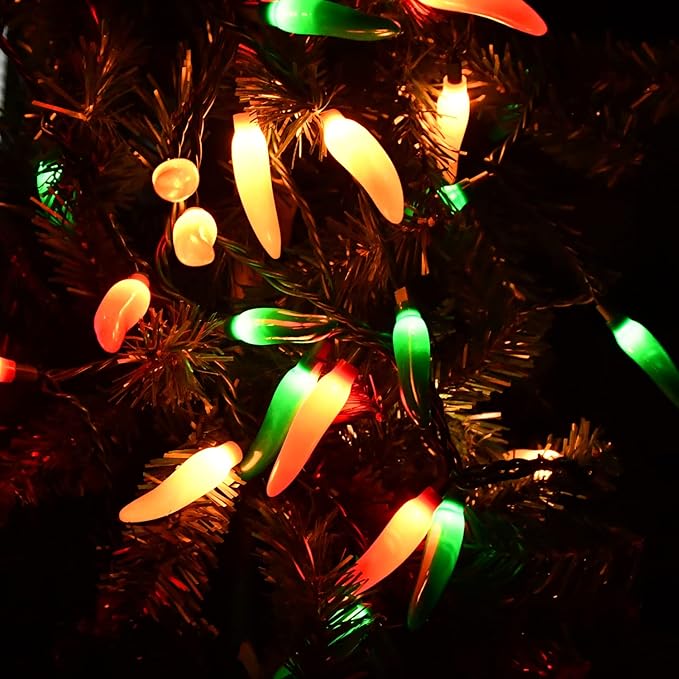 Multicolor Chili Pepper Lights, 13.6Ft Christmas Decorative String Lights with 35 Red Green Yellow Chili Light, Connectable Chili Pepper Lights for Outdoor Indoor Xmas Party Kitchen Garden