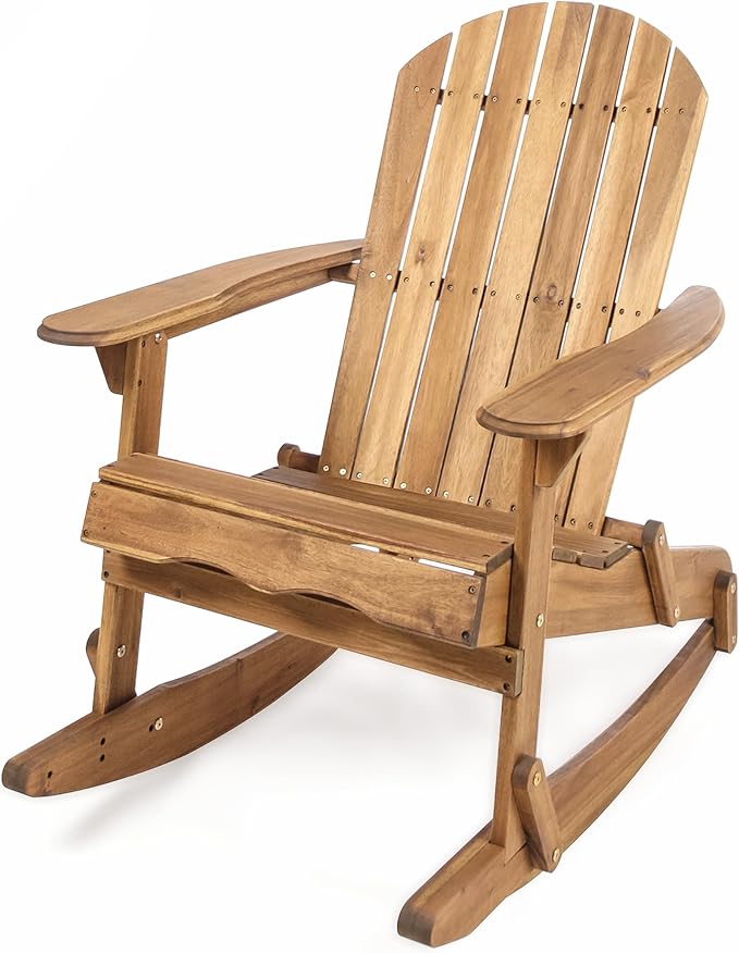 Christopher Knight Home Vayne Acacia Wood Lounge Chair Outdoor, Slatted Adirondack Rocking Chair, Patio Adirondack Chair, Extra Seating for Balcony Backyard Poolside Garden, Weather Resistant, Natural