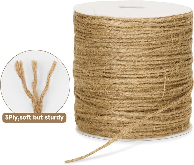 KINGLAKE Jute Twine String 3mm Natural Jute Twine 328 Feet Heavy Duty Hemp Brown Twine String for Crafts, Gift Wrapping, Packing, Home Decor and Holidays