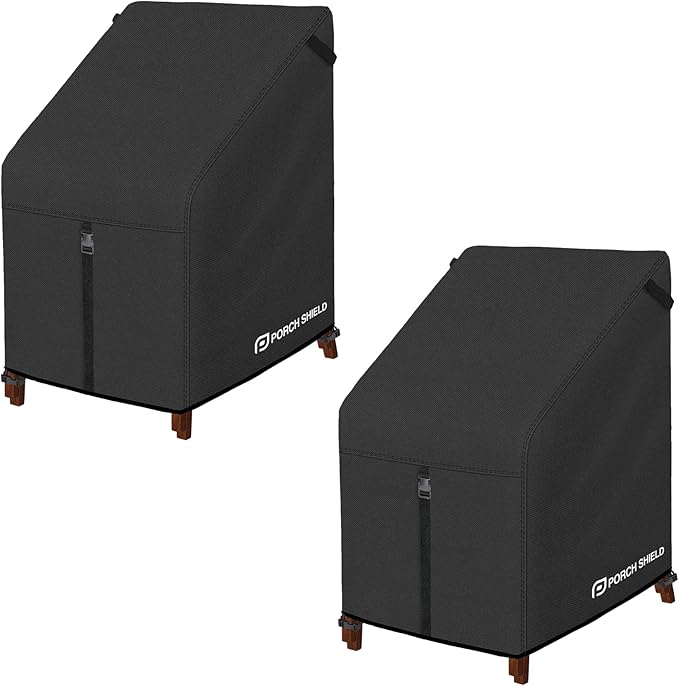 Porch Shield Patio Stackable Chair Covers - Waterproof Outdoor Stack of Chair Cover 2 Pack - 27W x 33D x 46H inch, Black