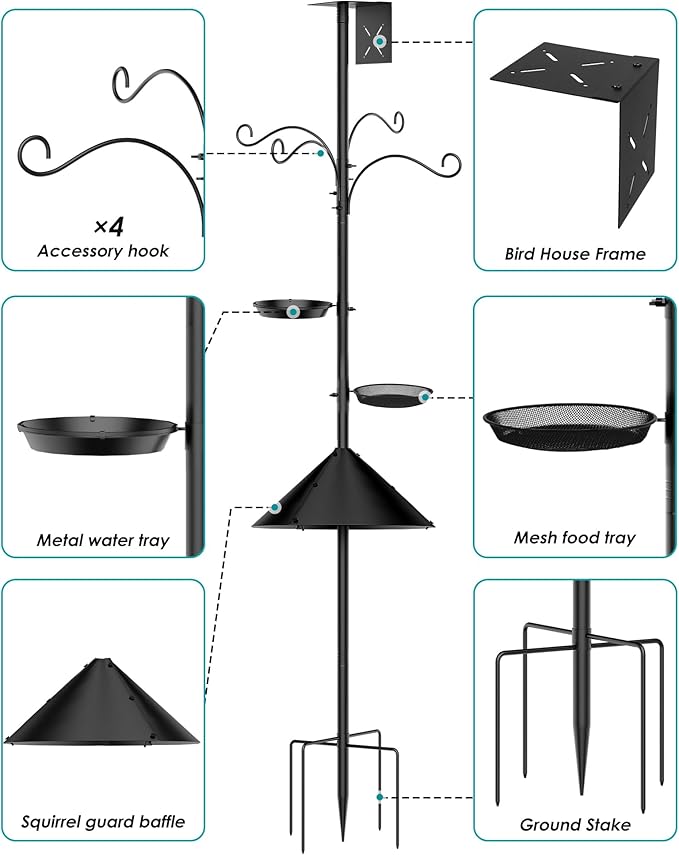 Bird Feeder Pole Squirrel Proof, 92 Inch Heavy Duty Bird Feeder Pole for Outdoor Metal Pole Birds Feeding Station for Wild Birds Watching Attracting (BirdsHouse Not Included)