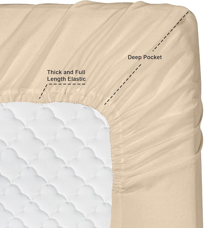 Clara Clark Bed Sheets, Premier 1800 Series 4 Piece Bed Sheet Set, Deep Pocket, Wrinkle, Fade, Stain Resistant, Luxury Soft Bedding Sheets & Pillowcases, Split King, Beige Cream