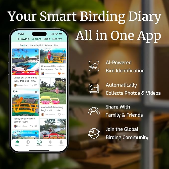 Smart Window Hummingbird Feeder with Camera & AI, 2K HD Live View, Ant Moat & Secure Suction Mount - The Ultimate Gift for Humming Bird Lovers