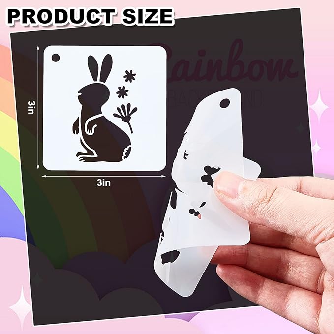 80 Pieces 3 x 3 Inch Easter Reusable Plastic Art Craft Kits for DIY Painting Art Projects Wood Wall Floor Fabric Furniture Tile Holiday Stencils Decorations Easter Egg Stencils Craft Kits