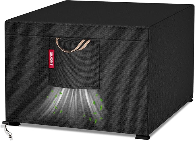 QH.HOME [2026 Upgraded 900D Heavy Duty Fabric] 32’’ Fire Pit Cover Square for 30/32 inch Fire Pit/Table, Waterproof Tear -Resistant Firepit Cover with Air Vent, 32"L x 32"W x 24"H - Black
