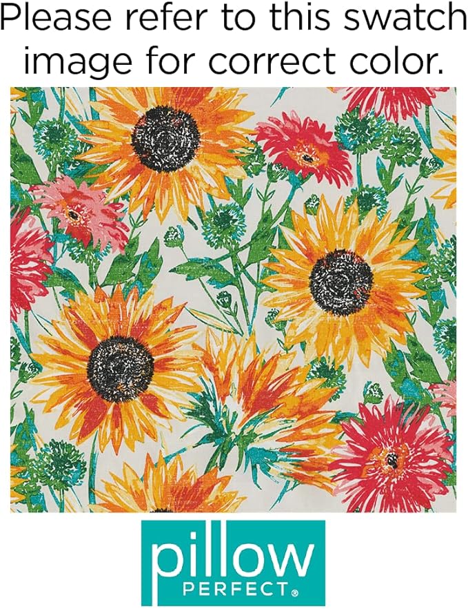 Pillow Perfect Bright Floral Indoor/Outdoor 1 Piece Split Back Chair Cushion Set With Ties, 1 Count, 40.5" x 21", Yellow/Green Sunflowers