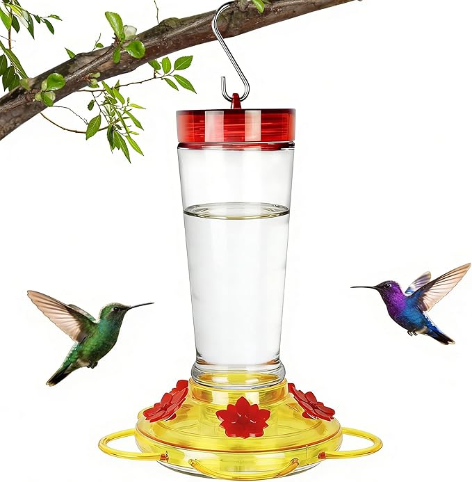 Joliyoou Hummingbird Feeder, 10 Once Glass Hummingbird Feeder Outdoor Hanging, Bird Nectar Feeder