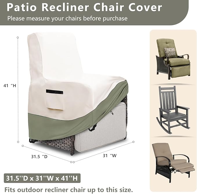 Outdoor Recliner Chair Covers,Patio Swivel Chair Covers,600D Heavy Duty Waterproof Patio Rocking Chairs Cover,Outdoor Furniture Covers for All Weather Protection.White&Grayish Green