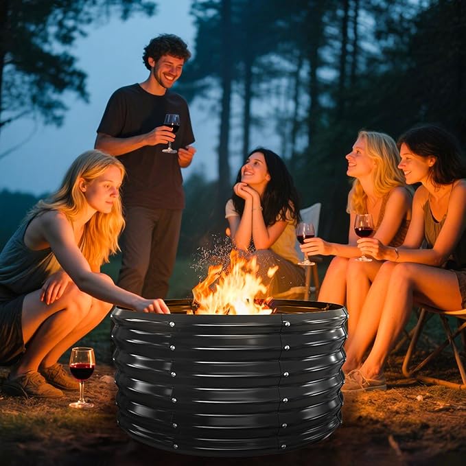 Metal Fire Pit Ring/Bonfire Fire Ring- 32 Inches Diameter, 0.8 MM Thick,1.5 ft High, Durable and Stylish for Outdoor Fire Pits,Patios and Camping (Black, 2.7X2.7X1.5 ft)