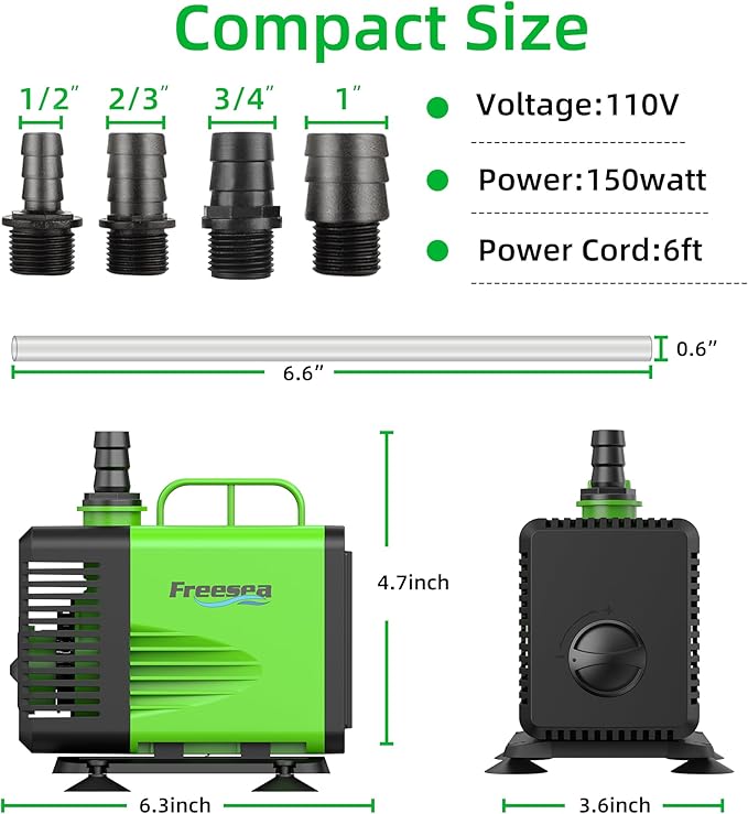 FREESEA Submersible Water Pump for Pond: 1350GPH 150W Fountain Pump with 6.6ft Tubing for Aquarium Fish Tank Waterfall Hydropoic