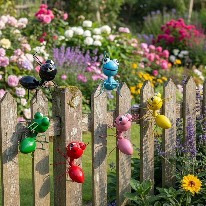 Metal Yard Art Garden Decorative Cute Ant Outdoor Wall Sculptures - Set of 6