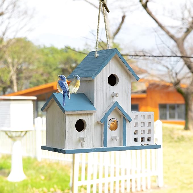 Birdhouse Premium Bluebird Houses for Outside Attract Beautiful Birds to Your Garden and Yard Durable Outdoor Birdhouses 3 Hole Bird Houses for Outside Hanging