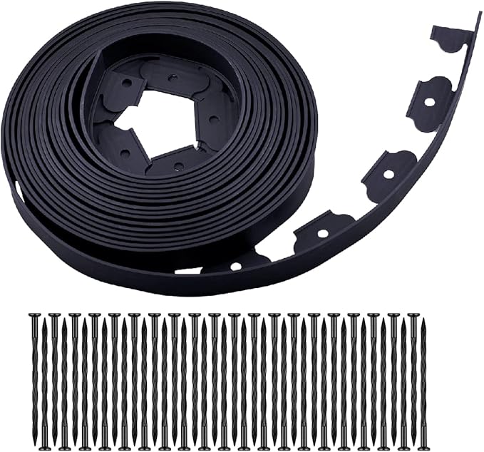 Garden Edging，40ft Landscape Edging with 40 Spikes for Lawn 2 Inch Tall(Black, 40FT)