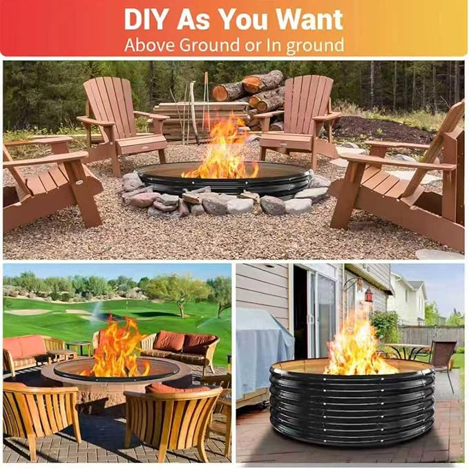 48 Inch Large Outdoor Fire Pit Ring,17" Taller, Heavy Duty High Heat Resistant Wood Burning Firepit for Outside,Galvanized Steel Outdoor Fireplace & Fire Pits Bowl for Backyard Bonfire, Patio,Camping