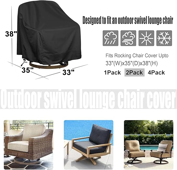 Outdoor Swivel Lounge Chair Cover 2 Pack,Waterproof Heavy Duty Outdoor Chair Covers, (33" W X 35" D X 38.5" H) Patio Furniture CoverBlack