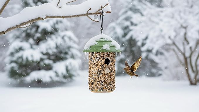 Outdoor Wren Bird House with River Pebble Composite Roof – Decorative Wooden Nesting Box for Wrens, Finches & Small Songbirds – Weather-Resistant Hanging Backyard Habitat, 10 Years (Green)