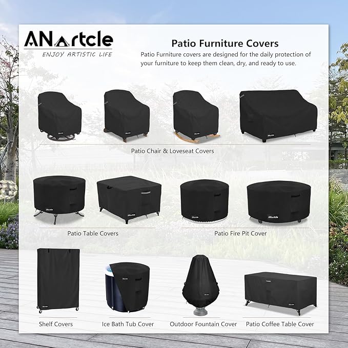 3 Pieces Patio Bistro Sets Cover,600D Waterproof Heavy Duty Patio Furniture Covers,Includes 2 Outdoor Swivel Chair Covers and 1 Patio Wicker Side Table Cover(Black)