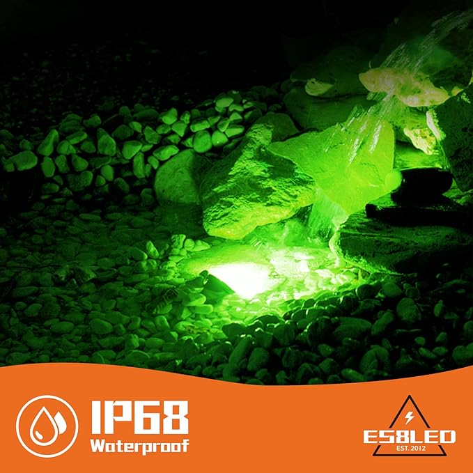 9W LED Underwater Lights Low Voltage 12V AC/DC, Architectual Grade Light Fixture Stainless Steel with Green Lighting, Suitable for Pond, Fountain Landscape Lighting Projects