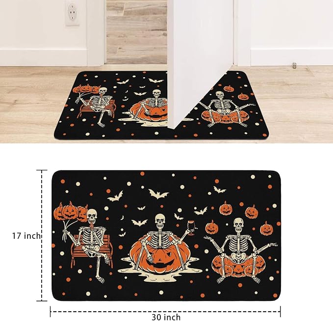 Halloween Decor Welcome Door Mat,Funny Skeleton Home Decoration Non-Slip Indoor Outdoor Front Doormats Rug 17 x 30 Inch