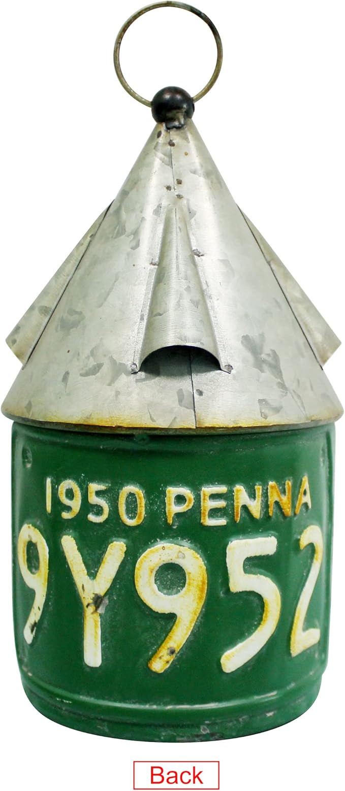 CVHOMEDECO. Bird House for Outdoor with Pole Rustic Vintage Metal Garden Decor., Single Roof Hanging Birdhouse for Outside, Postbox Design