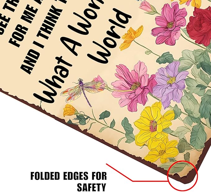 XIULUAN Vintage Garden Art Metal Signs Home Flowers Wall Decoration Easter Decor What A Wonderful World Sign 12x8 Inches, Yellow