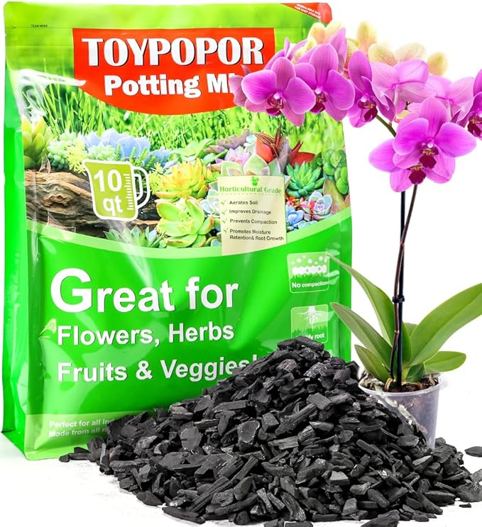 TOYPOPOR Horticultural Charcoal for Indoor Plants (10 Quarts) Hardwood Potting Soil Amendment Helps Improve Drainage for Orchids, Succulent, Cactus, Terrariums, and Gardening