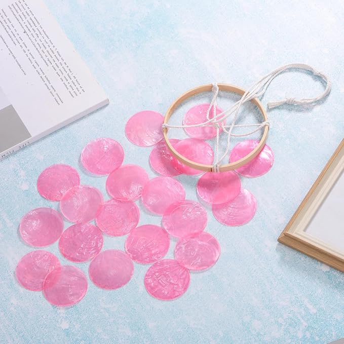 Shell Wind Chime for Outside, Seashell Wind Chime Sea Glass Shell Wind Chime for Outside/Patio/Garden/Porch Decor, Handcrafted Wind Chime [Pink]