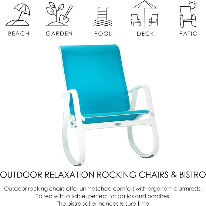 Kozyard Outdoor Patio Rocking Sling Chair with Powder Coated Aluminum Frame and Weather Resistant Breathable Mesh Fabric for Patio Porch Yard Garden