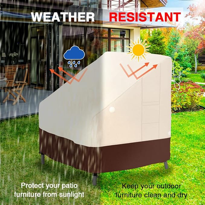Tuyeho Patio Chair Cover 2 Pack, 35 x 28 x 35 inch, 900D Heavy Duty Outdoor High Back Chair Cover, Waterproof & Weather Resistant for Your Lounge Deep Seat High-Back Chair (Beige & Brown)